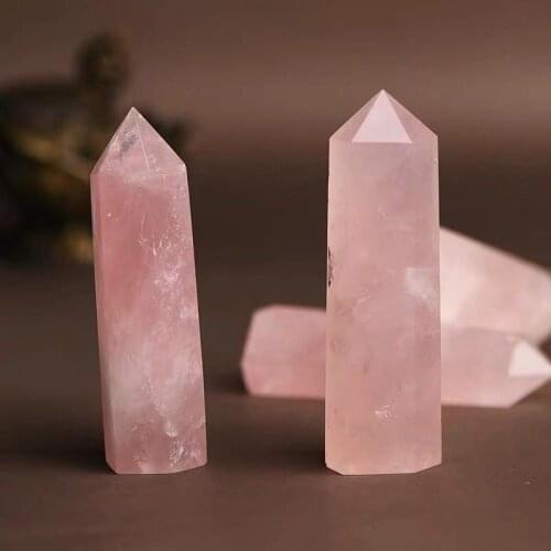 Natural rose quartz wand point polished mineral crystals healing stones obelisk feng shui crafts decoration