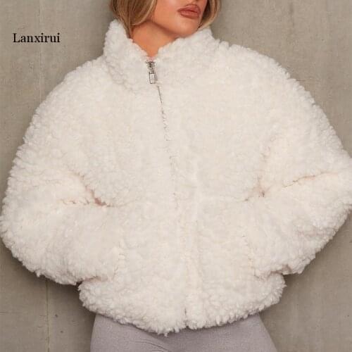 Fall Winter Fluffy Fleece Coats and Jackets Plus Size Zipper Cardigan Long Sleeve Overcoats Warm Jackets Lambswool