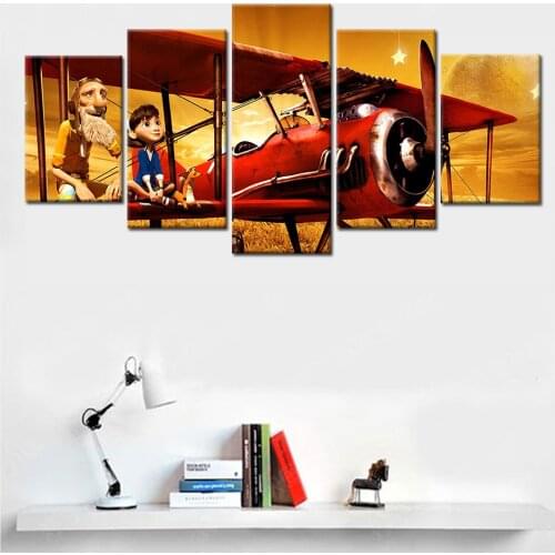 High Definition Print 5Pieces:The Little Prince And Old Man Flew Around World Poster Canvas Art Draw Hall Kids Bedroom For Decor
