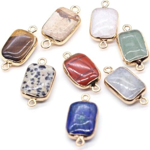 Natural Stone Pendants Connectors Square Polished Crystal Agates Jades Stone Charms for Jewelry Making Necklace Bracelet Gift