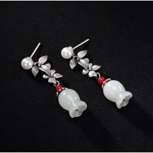 2018 Hot Sale Brinco Restoring Ancient Ways Hetian Jade Wholesale Pearl Ms Lily Of The Valley Of High-grade Pendant Earrings