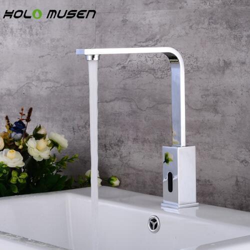 Square & Goose Neck Hands Free Brass Automatic Infrared Sensor Faucet Bathroom Sensor Tap Touchless Water Saving Faucet
