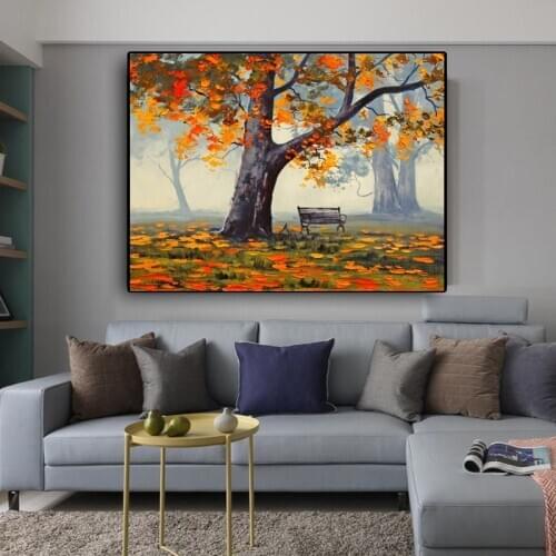 Modern Abstract Landscape Posters and Prints Wall Art Canvas Painting Autumn Scenery Trees Picture for Living Room Home Decor