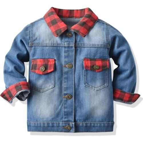Top and top Unisex Baby Kids Denim Coats Jacket Children Plaid Buttons Down Casual Outerwear Fall Infant Girl Windbreak Clothes