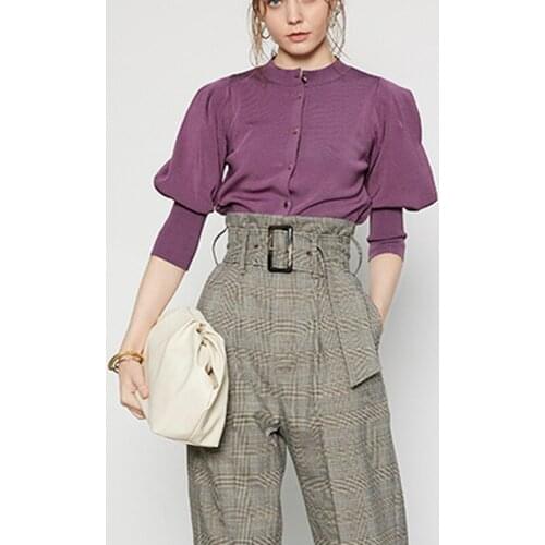 Spring Sweet Puff Sleeve Knitted Cardigan Temperament Slim Fit Single Breasted Sweater 2021 All Match Knitting Tops Women