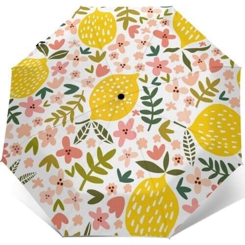 Wind Resistant Folding Automatic Umbrella Women Auto Yellow Lemons Windproof Umbrellas Rain For Men Parasol