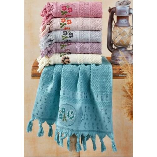 Handmade Dowry Cross-stitch 6 Pieces Embroidered Hand Towel Set 50x90 Great Quality Made in Turkey