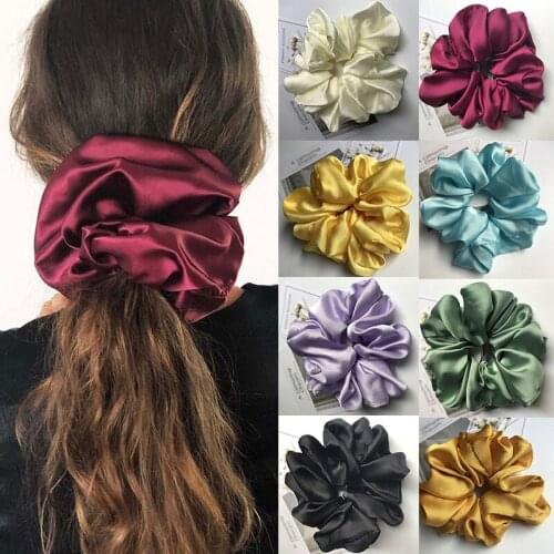 Oversized Smooth Satin Hair Scrunchies Elastic Hair Rubber Bands Ponytail Holder Women Scrunchies Solid Color Hair Accessories