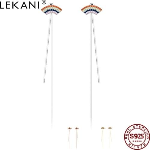 LEKANI Long Tassel Drop Earrings For Women 925 Sterling Silver 3 Colors Sparkling Zircon Rainbow Earring Silver 925 Jewelry