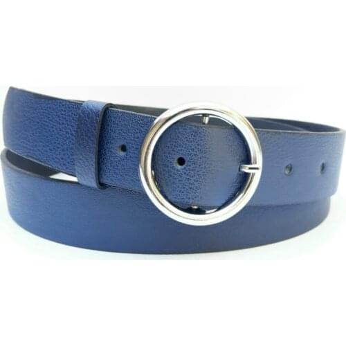 Womens Navy Blue Silver Ring Buckled Belt Special Ring Buckle Closure Modern Female Trousers Belt