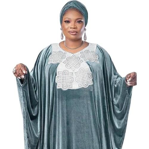 Plus Size Boubou Robe Africain Femme Outfits 2021 Dashiki African Dresses For Women Elegant Abaya Kaftan Velvet Evening Gowns