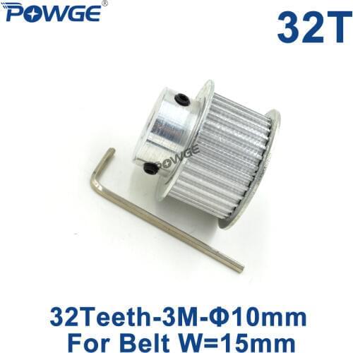 POWGE HTD 3M Timing Pulley 32 Teeth inner Bore 10mm for Width 15mm 3M Synchronous belt HTD3M pulley gear wheel 32Teeth 32T