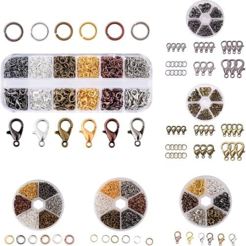 1 Box Assorted Mixed Color Jewelry DIY Making Findings 120pcs 12x7x3mm Alloy Lobster Claw Clasps 30g 5x0.6mm Iron Jump Rings F80