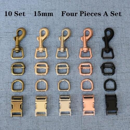 10 Sets15mm Metal D Ring+Snap Hook+Adjustable+Release Buckle DIY Dog Collar and Leash Accessories 4JT15mm7826