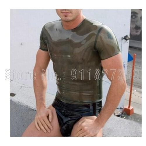 100% Handmade Latex T-shirt Transparent Army Green Tank Tops Rubber T-shirt Latex short sleeves Customized (Top Only)