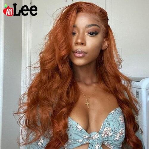 Orange Ginger Brown Lace Front Wig Pre Plucked Transparent Malaysian Body Wave 13x4 Lace Front Human Hair Wigs 4x4 Lace Cosure