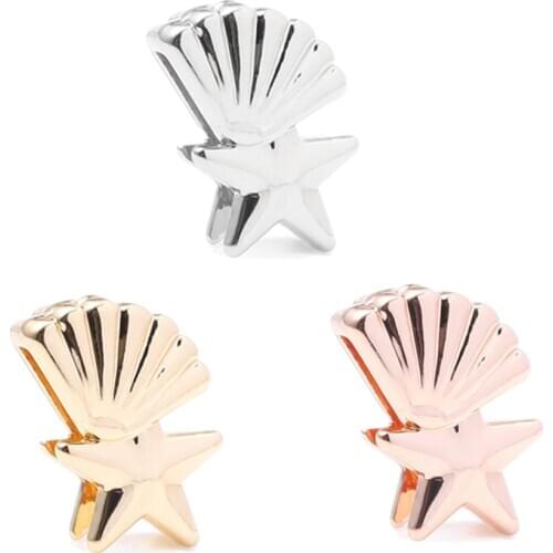 2Pcs/Lot Hot Sale 10mm Ocean Style Starfish Charm Slide Beads Fits Brand Mesh Bracelet For Women DIY Watch Strap Jewelry Gift