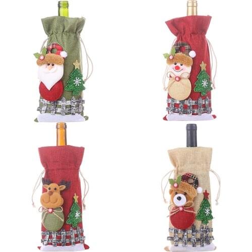 24 PCS Christmas Wine Bottle Cover Santa Claus Snowman Reindeer Bear Drawstring Gift Bags Xmas New Year Decoration Wholesale XB