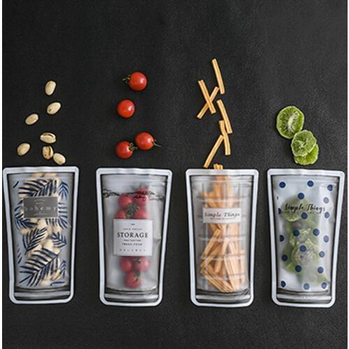 4Pcs Fresh Bag Snack Storage Pouch Reusable Stand Up Ziplock Bag Cup Portable Food Bag Fruits Leakproof Seal Containers Package