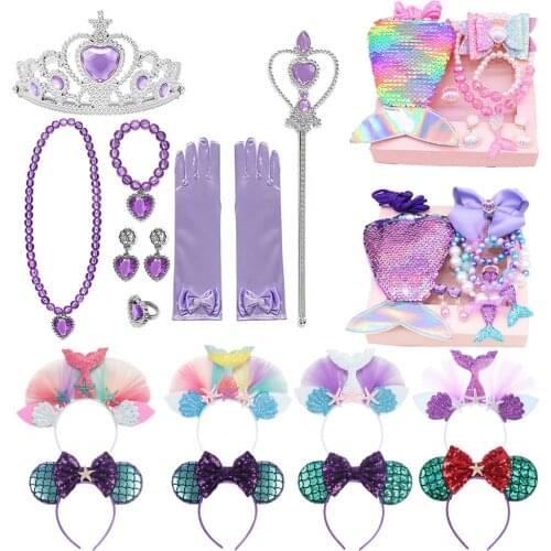 Mermaid Accessories Kids Sequin Mermaid Headband Princes Party Lace Hair Accessories for Children Jewelry Set Girls Photo Props