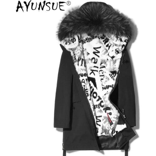 AYUNSUE Winter Jacket Men Hooded Parka man jackets Real Wool Fur Coat 100% Raccoon Fur Collar Jackets Chaquetas Hombre LXR991