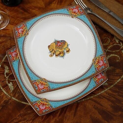 10.5 inch European Dishes Domestic Deep Soup Dishes Ceramic Bone China Square Steak Dishes Western Dishes Tableware