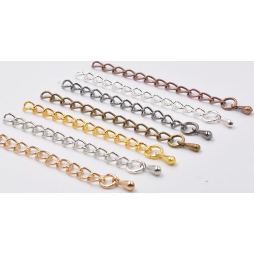 20pcs 50/70mm Gold/Silver plated Water Drop End Beads with Extended Extension Tail Chain Connector for Jewelry Making Findings