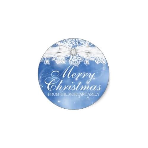 3.8cm Elegant Lace & Bow Blue Christmas Holiday Sticker