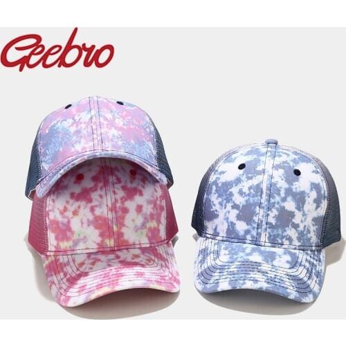 Geebro Women Tie-dye Baseball Cap Fashion Ponytail Hat Summer Mesh Breathable Caps Female Outdoor Sun Protection Snapback Hats