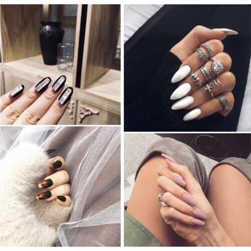 Hot selling American punk style Ballet matte grey pink pure color false nails lady full nail tips middle-long size fake nails