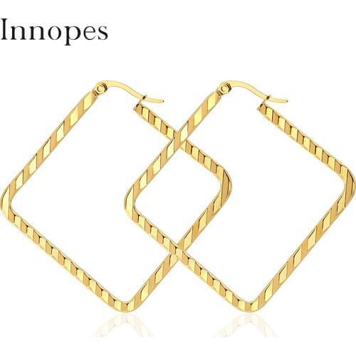 Innopes Textured Big Square Hoop Earring For Women Fashion Jewelry Pendientes Boho Big Geometric Party Statement Evening Earring