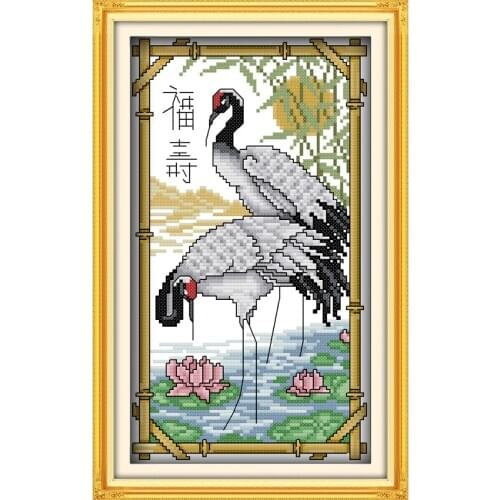 Red-crowned Crane Bless Longevity Chinese Cross Stitch Kits Ecological Cotton Stamped 14 11CT DIY New Year Decorations For Home
