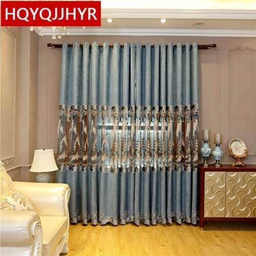 Classic high quality top embroidered curtains for living room windows Elegant luxury villa curtains for bedroom hotels kitchen