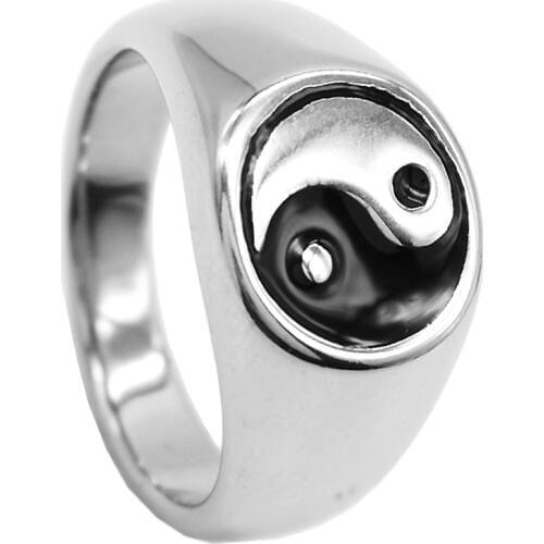 Retro Vintage High Polish Stainless Steel Tai Chi Engraved Finger Ring Yin Yang Spinner Ring Multiple Size,7 - 13 Size