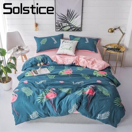 Solstice Home Textile Single Double Bedding Linens Set Blue Flamingo Pink Duvet Cover Pillowcase Flat Bed Sheet Girls Teen Adult