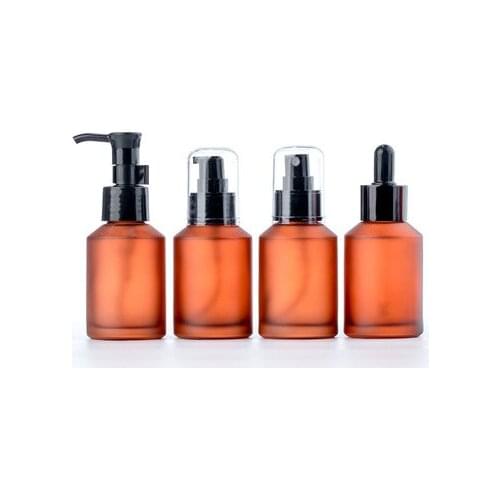 Face Cream body Skincare Black Spray Pump Screw Dropper Lids cosmetic packaging Amber frosted glass bottle 15ml 30ml 60ml 100ml
