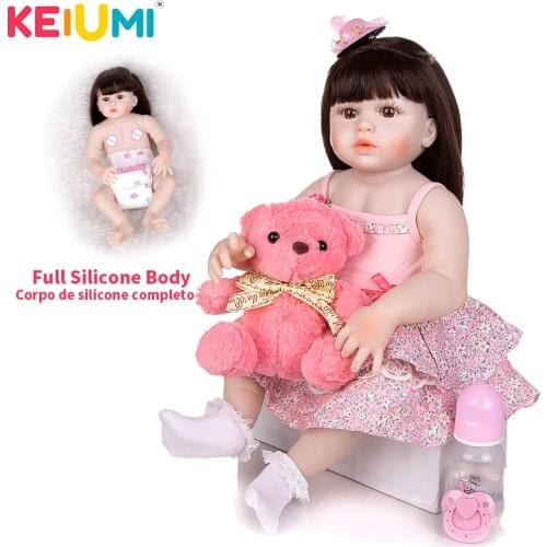 KEIUMI Cute 23 Inch Reborn Babies Doll Full Silicone Body 57 cm Lifelike Princess Newborn Doll Bonecas For Childrens Day Gifts