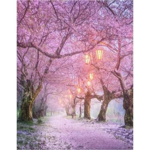 Full Drill Nice Scenery Pink Tree Cherry Blossom Trail Mosaic Cross Stitch Embroidery Diamond Painting Home Decoration XN770