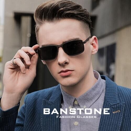 BANSTONE 2020 Fashion Polarized Men Sunglasses Square Metal Frame Male Night Vision Sun Glasses Driving Fishing Eyewear UV400