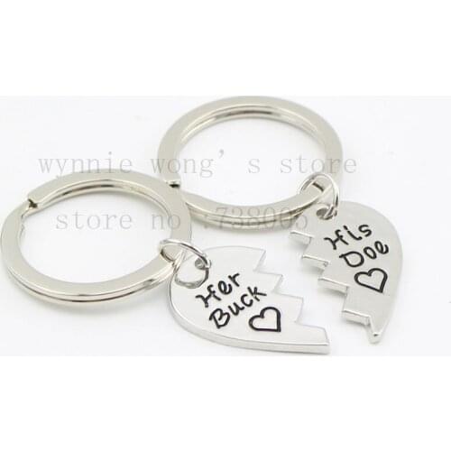 2015 new broken heart pendant necklace&chain "Her Buck His Doe"Jewelry Country Wedding boyfriend Presents Christmas Husband Gift