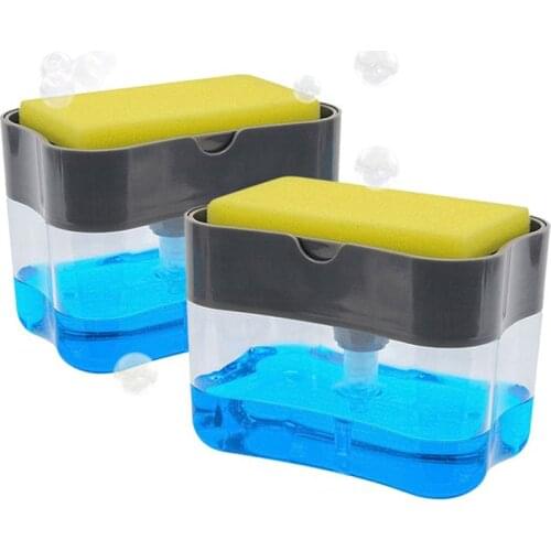 The New Two-In-One Soap Pump With Sponge Manual Press Cleaning Liquid Hand Press Soap Container Soap Storage Kitchen Tools