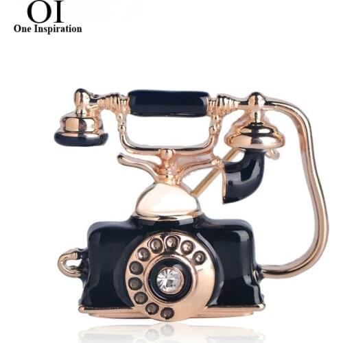 OI Reminiscent Vintage Telephone Landline Phone Brooch Mother Father Precious Souvenir Rose Gold Color Enamel Jewelry