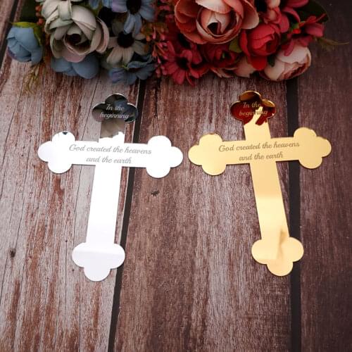 Personalized 30cm Cross Gold / Silver Mirror Event Props Wedding Birthday Party Favors Unique Baby Shower Decor Baptism Gifts