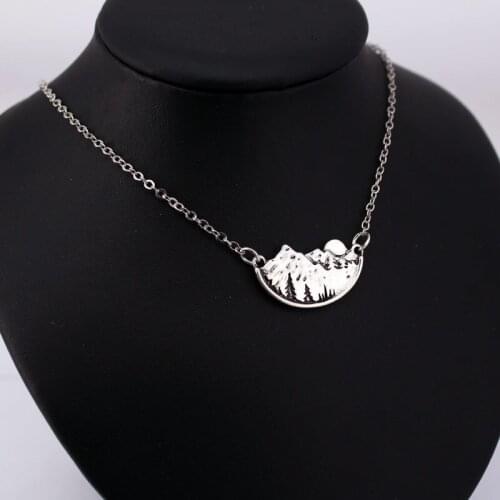 Moon mountain tree landscape pendant necklace gift