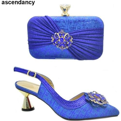 Latest Design Shoes and Bag for Party Wedding Matching Shoes and Bag Set Decorated with Rhinestone Pumps Women Shoes Bride