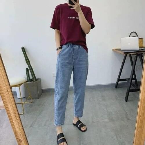 Casual Baggy Jeans Korean Fashion Women High Waist Elastic Denim Trousers Spring Autumn Thin Unisex Harem Ankle-Length Pants
