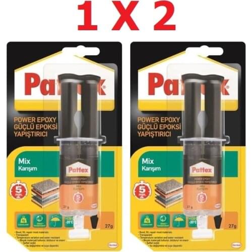 Pattex Power Epoxy Strong Adhesive, Mix Transparent 27 g X 2 Pieces, Water and Heat Resistant