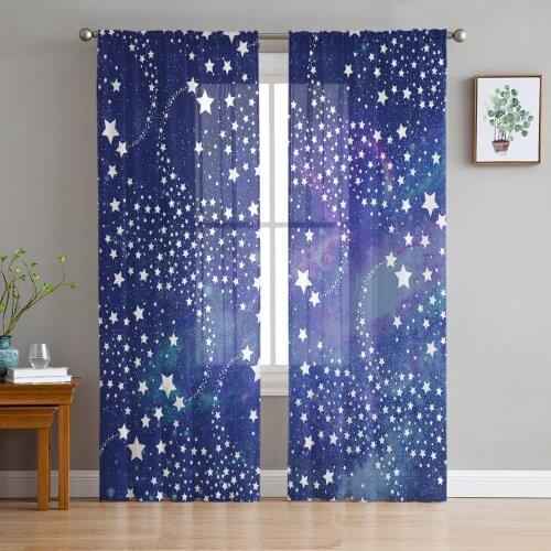Starry Sky Print Sheer Window Panel Curtains Room for Living Room Bedroom Kitchen Room Chiffon Tulle Curtains