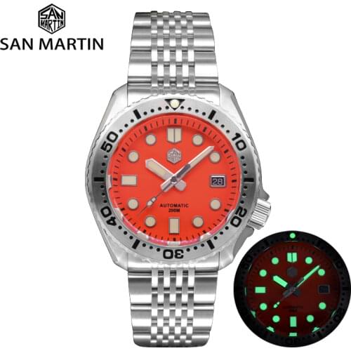 San Martin Diving Watch Abalone NH35 Automatic Men Mechanical Watches C3 Luminous Jubilee Bracelet 200m Waterproof Wristwatches