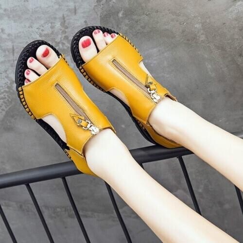 Womens Sandals 2020 Summer Girls Genuine Leather Gladiator Sandals Women Shoes Fashion Sandals Ladies Flat Heels Female Shoes